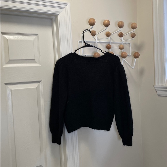 Maje - Wool Mohair Blend Puffer Sleeve Cardigan Sweater Black 2 - Picture 8 of 13